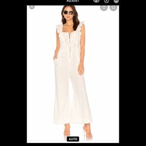 Free People Sun Valley White Wide Leg Jumpsuit Ruffle Zip Front Belted 12